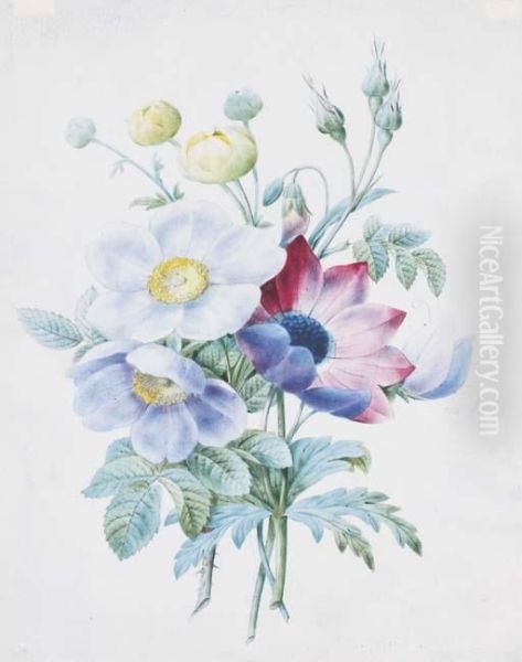 Un Bouquet De Pivoines Oil Painting by Pierre-Joseph Redoute