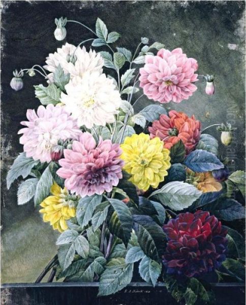 A Large Bouquet Of Dahlias Oil Painting by Pierre-Joseph Redoute