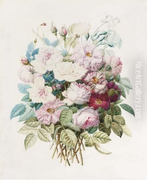 Un Bouquet De Roses Oil Painting by Pierre-Joseph Redoute