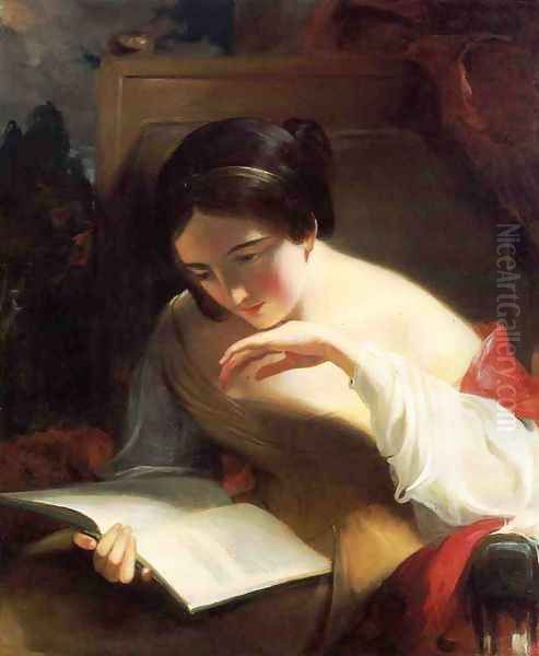 Portrait of a Girl Reading Oil Painting by Thomas Sully