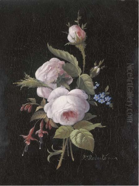 A Bouquet Of Roses, Forget-me-nots And Fuchsia Oil Painting by Pierre-Joseph Redoute