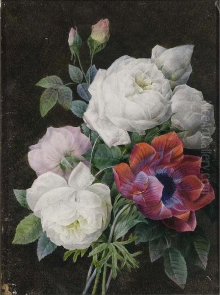 A Still Life With Roses And An Anemone Oil Painting by Pierre-Joseph Redoute