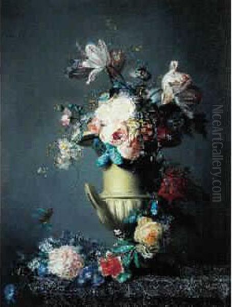 Bouquet De Fleurs Sur Un Entablement En Porphyre Oil Painting by Pierre-Joseph Redoute