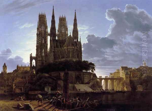 Medieval Town by Water after 1813 Oil Painting by Karl Friedrich Schinkel