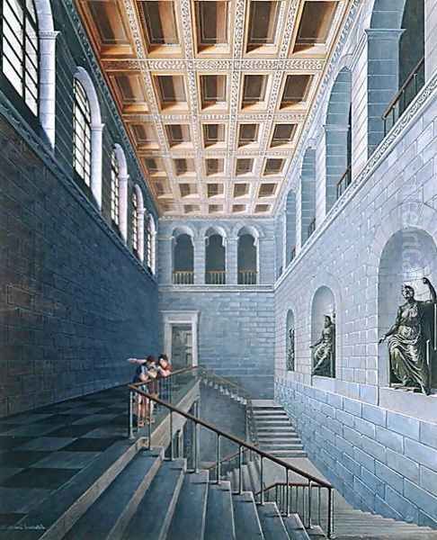 Interior view of a staircase, design for a castle in Koestritz, 1802-03 Oil Painting by Karl Friedrich Schinkel