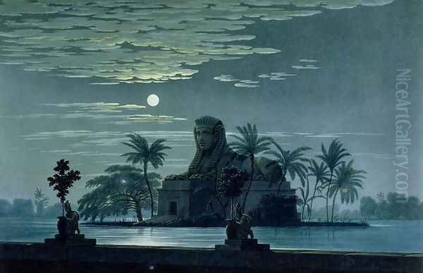 Garden scene with the Sphinx in moonlight, Act II scene 3, set design for The Magic Flute by Wolfgang Amadeus Mozart 1756-91 Oil Painting by Karl Friedrich Schinkel