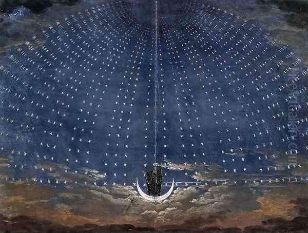 Stage set for Mozart's Magic Flute 1815 Oil Painting by Karl Friedrich Schinkel