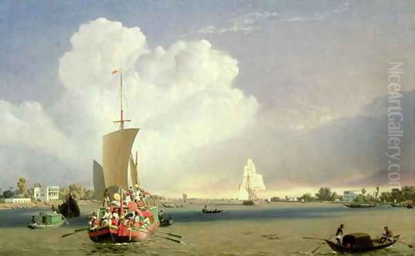 On the Hoogly River at Garden Reach below Calcutta 1852 Oil Painting by Martin Johann Schmidt