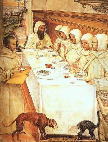 St. Benedict and his Monks Eating in the Refectory Oil Painting by Il Sodoma (Giovanni Antonio Bazzi)