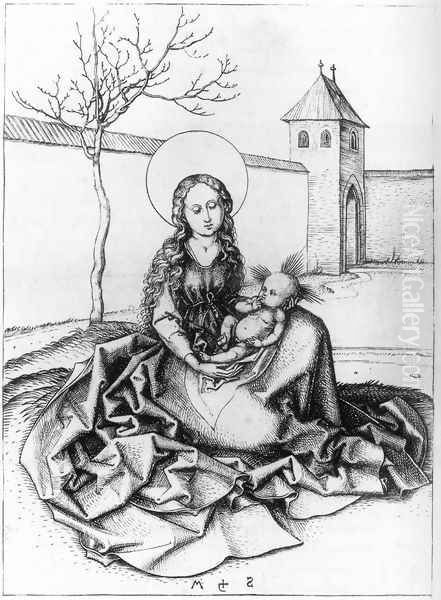 Madonna and Child in the Couryard c. 1480 Oil Painting by Martin Schongauer