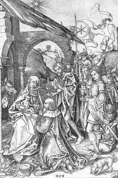 Adoration of the Magi c. 1475 Oil Painting by Martin Schongauer