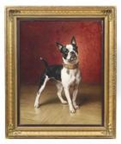 A French Bulldog Oil Painting by Carl Reichert