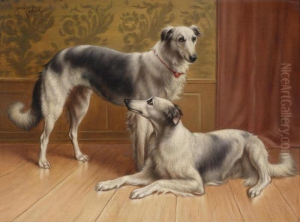 Two Greyhounds Oil Painting by Carl Reichert