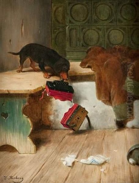 Le Jeune Chiot Oil Painting by Carl Reichert