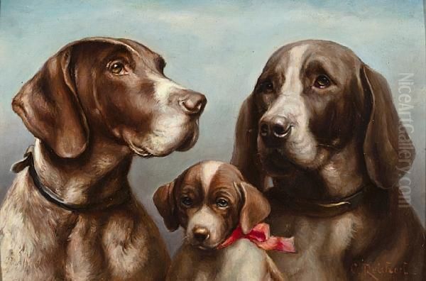 Family Of German Shorthaired Pointers Oil Painting by Carl Reichert