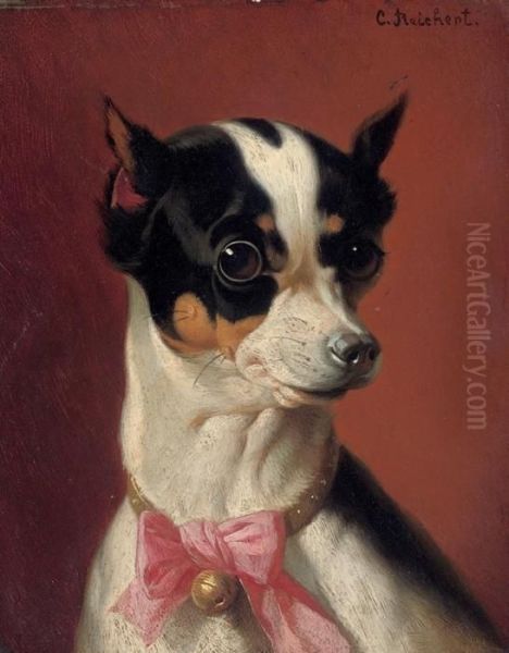 A Toy Pincher Oil Painting by Carl Reichert