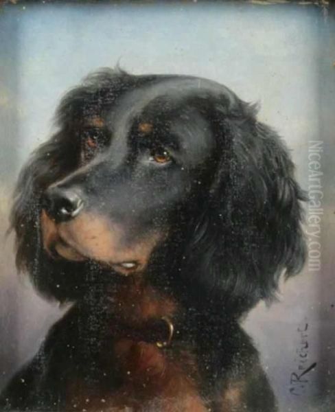 A Dog Portrait Oil Painting by Carl Reichert