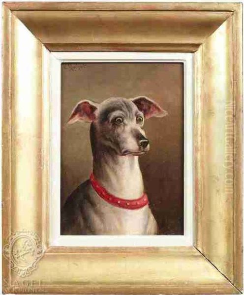 A Greyhound Oil Painting by Carl Reichert