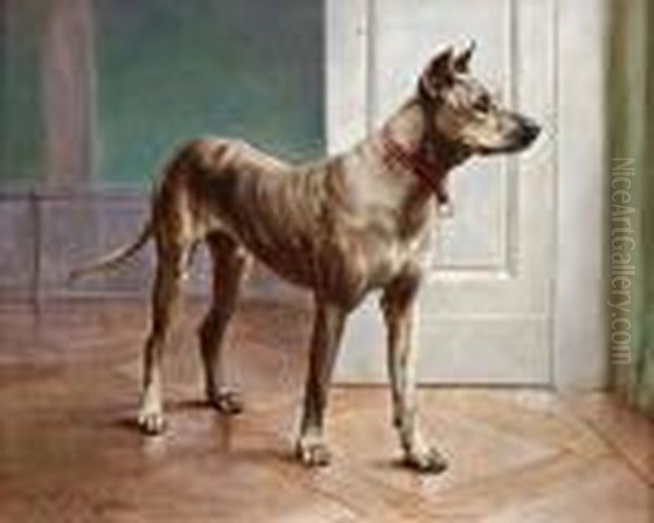 Hundeportrait Mit Rotem Halsband Oil Painting by Carl Reichert