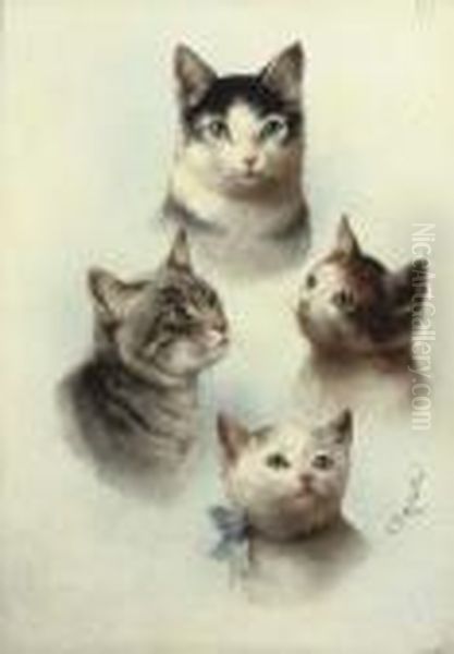 Cute Cats Oil Painting by Carl Reichert