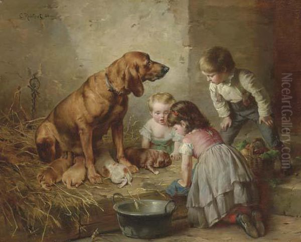 Seeing After The Pups Oil Painting by Carl Reichert