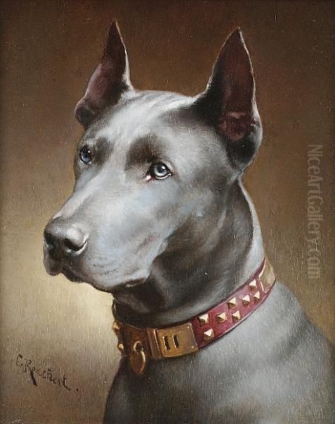 A Blue Great Dane Oil Painting by Carl Reichert