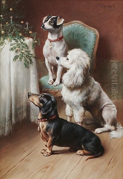 A Christmas Treat Oil Painting by Carl Reichert