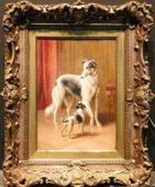 The Protector, A Borzoi Hound And Puppy Oil Painting by Carl Reichert