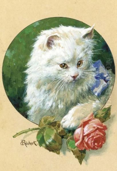 The Little White Kitten Oil Painting by Carl Reichert