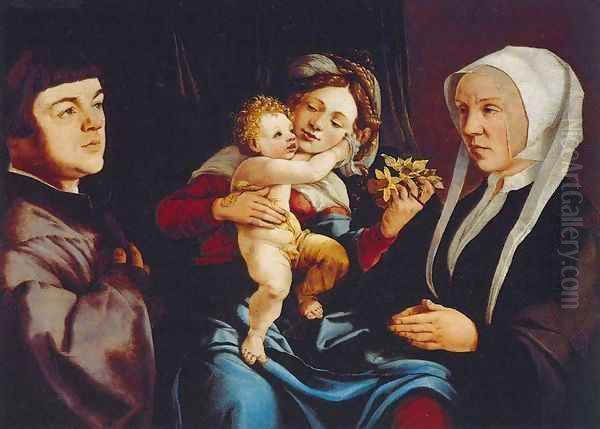 Madonna of the Daffodils with the Child and Donors Oil Painting by Jan Van Scorel