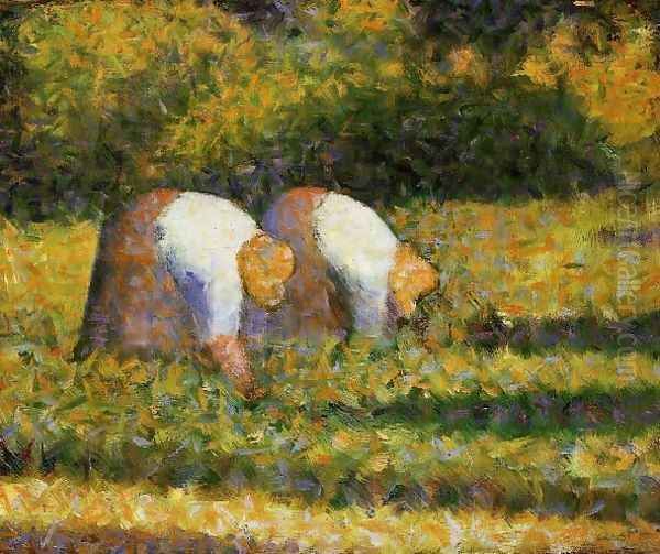 Farm Women at Work Oil Painting by Georges Seurat