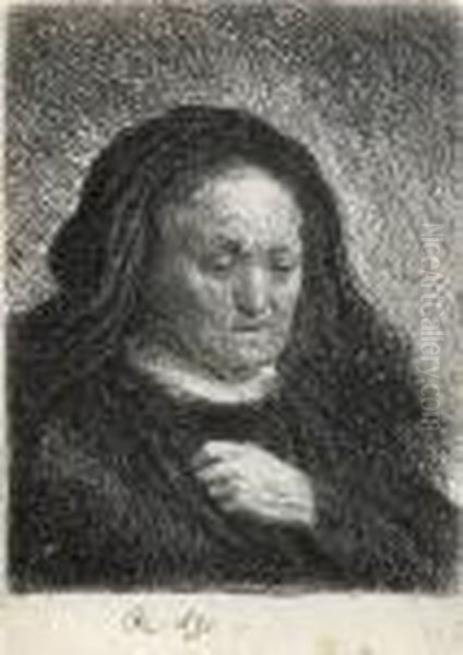 The Artist's Mother With Her Hand On Her Chest Oil Painting by Rembrandt Van Rijn