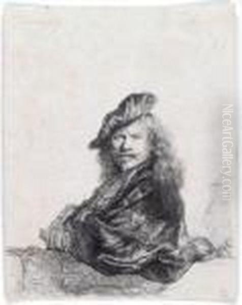 Self Portrait Leaning On A Stone Sill Oil Painting by Rembrandt Van Rijn