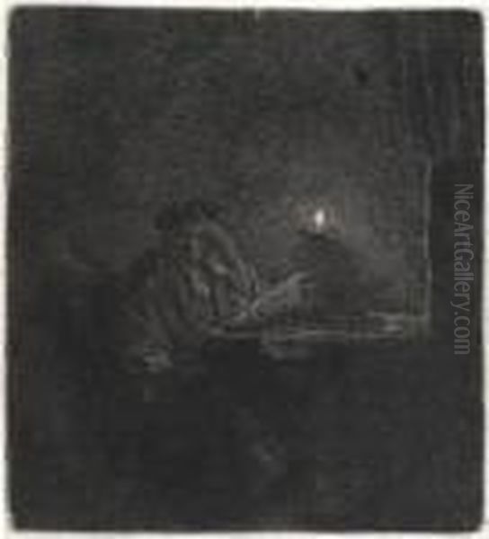 A Student At A Table By Candlelight Oil Painting by Rembrandt Van Rijn