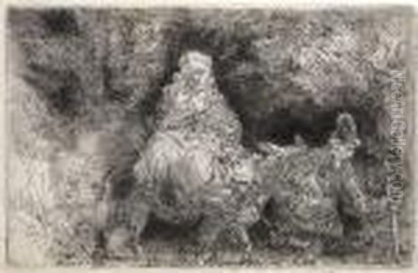 The Flight Into Egypt: Crossing A Brook Oil Painting by Rembrandt Van Rijn