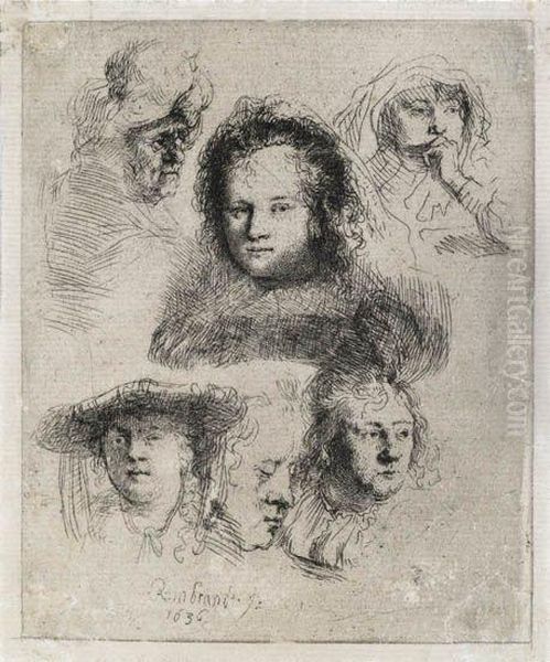 Sheet Of Studies Oil Painting by Rembrandt Van Rijn