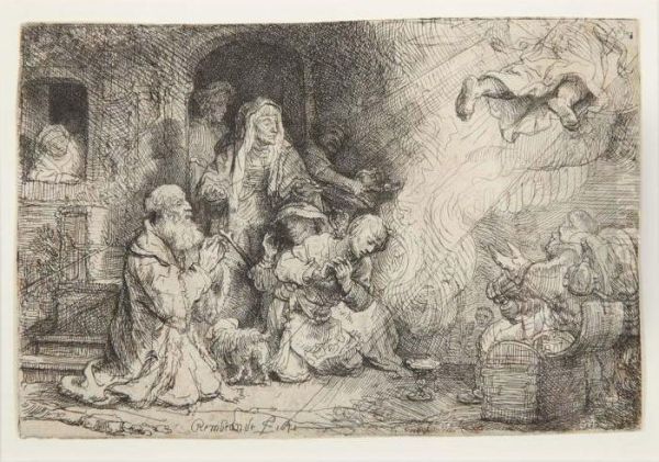 The Angel Departing From The Family Of Tobias Oil Painting by Rembrandt Van Rijn