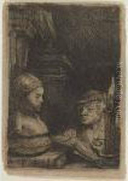 Man Drawing From A Cast (b. 130) Oil Painting by Rembrandt Van Rijn