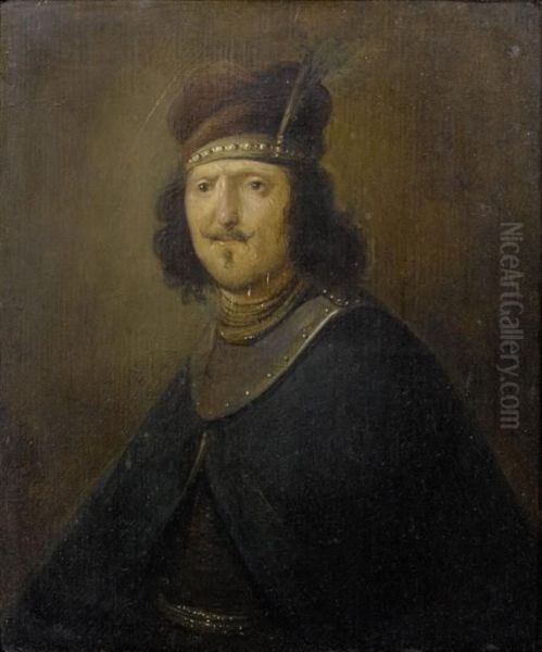 Tronie (character Portrait) Of A Man In A Feathered Turban Oil Painting by Rembrandt Van Rijn