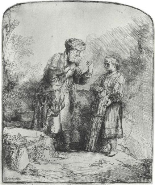 Abraham And Isaac Oil Painting by Rembrandt Van Rijn