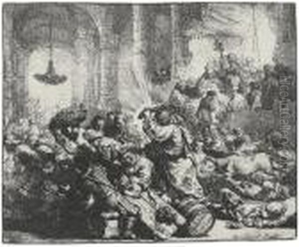 Christ Driving The Money Changers From The Temple Oil Painting by Rembrandt Van Rijn