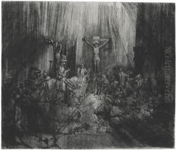 Christ Crucified Between The Two Thieves: 'the Three Crosses' Oil Painting by Rembrandt Van Rijn