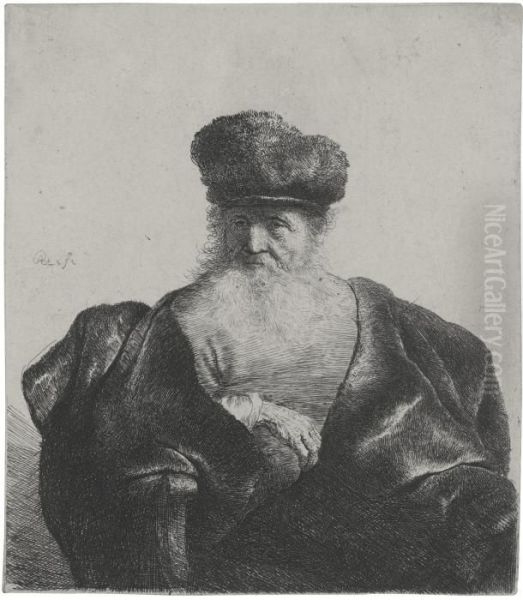 Old Man With A Beard, Fur Cap, And Velvet Cloak Oil Painting by Rembrandt Van Rijn