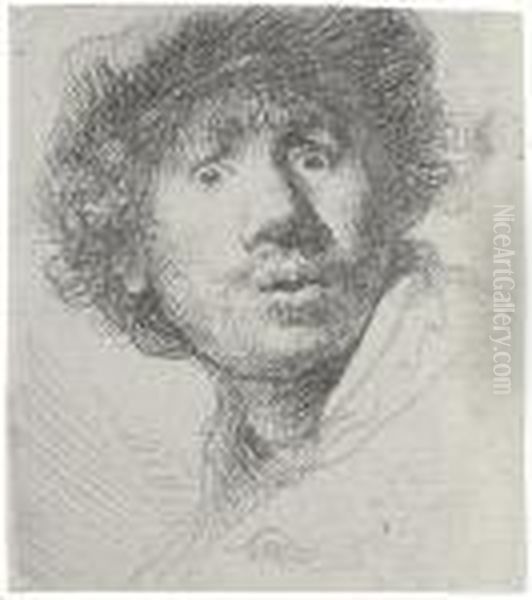 Self Portrait In A Cap, Open-mouthed Oil Painting by Rembrandt Van Rijn