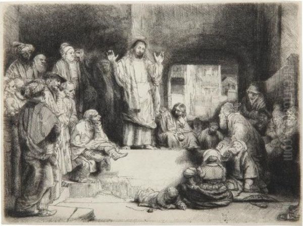 Christ Preaching: 'la Petite Tombe' Oil Painting by Rembrandt Van Rijn