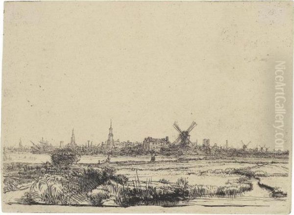 A View Of Amsterdam From The North West Oil Painting by Rembrandt Van Rijn