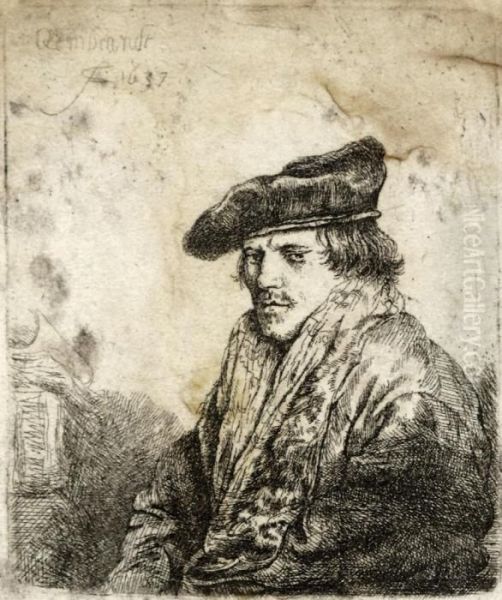 A Young Man In A Velvet Cap Oil Painting by Rembrandt Van Rijn