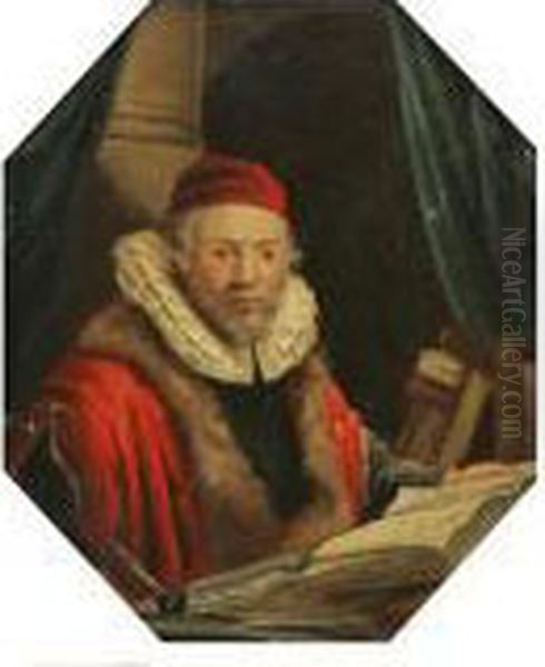 Portratt Forestallande Hugo Grotius Oil Painting by Rembrandt Van Rijn