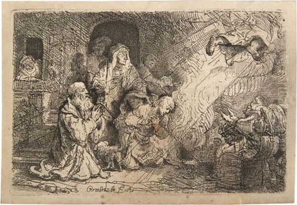 The Angel Departing From The Family Of Tobias Oil Painting by Rembrandt Van Rijn