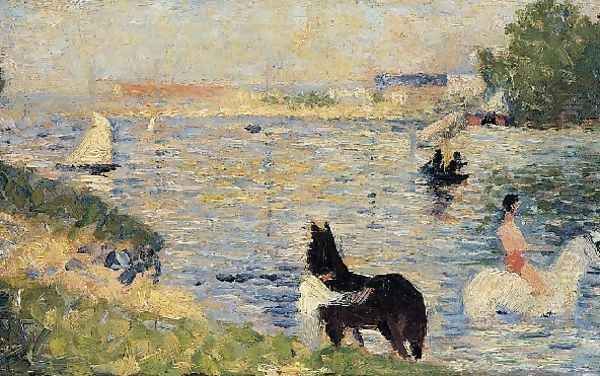 Horses in the Water Oil Painting by Georges Seurat